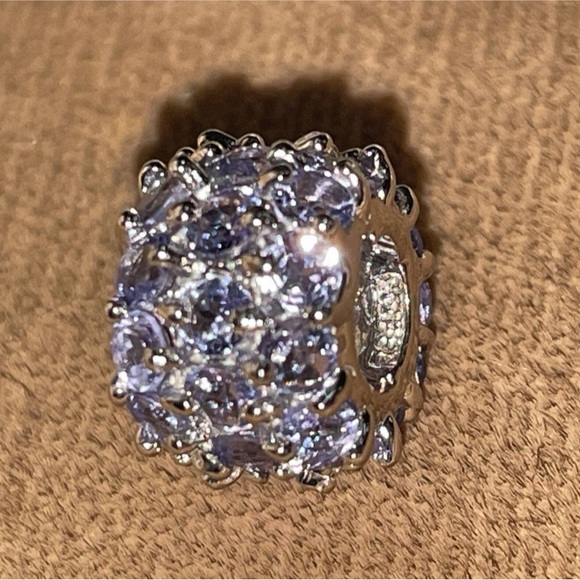 Solid 14K White Gold Tanzanite Bead Pendant Charm Slide for Necklace / Bracelet - Picture 8 of 11
